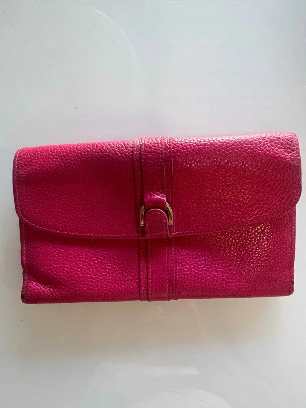 Longchamp Hot Pink Leather Clutch with Buckle Strap